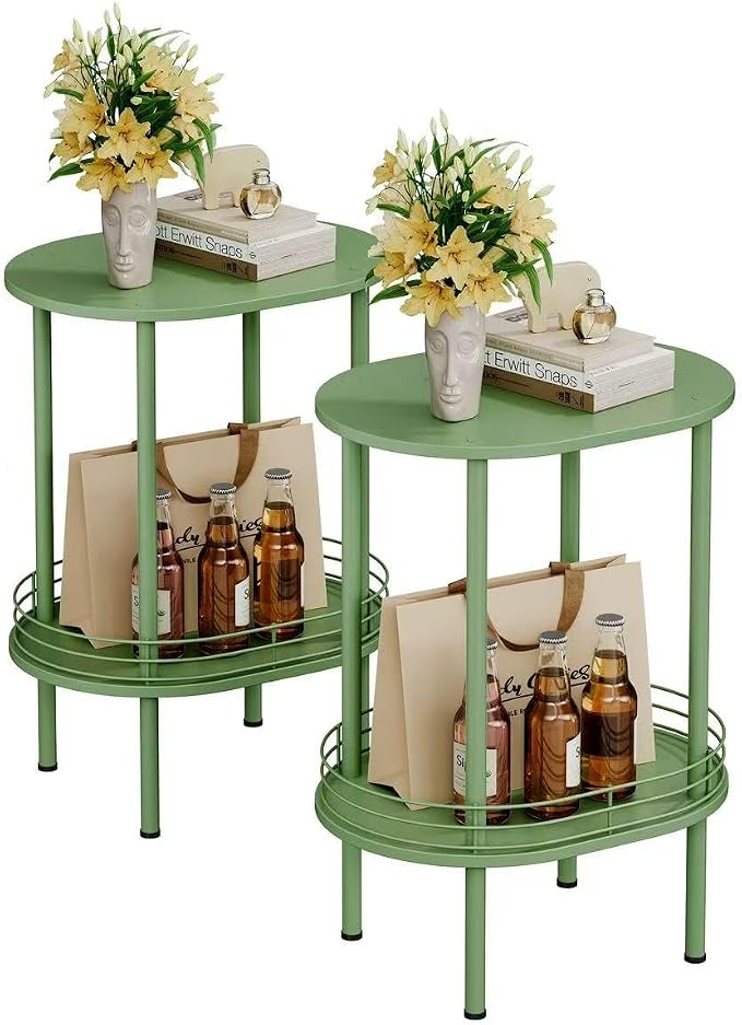 Green Side Table Set of 2, Small Modern Round Side Table by DGSANDGPuttheCustomerFirst