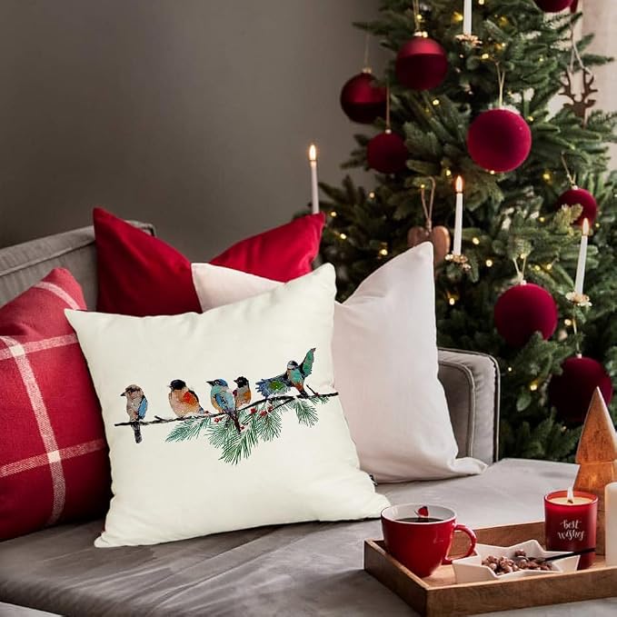 RABUSOFA Christmas Outdoor Pillow Covers Waterproof 18x18 Inch Birds Christmas - Image 5