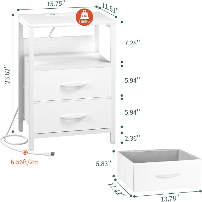 Yoobure Nightstand with Charging Station, LED Night Stand with Fabric Drawers - Image 3
