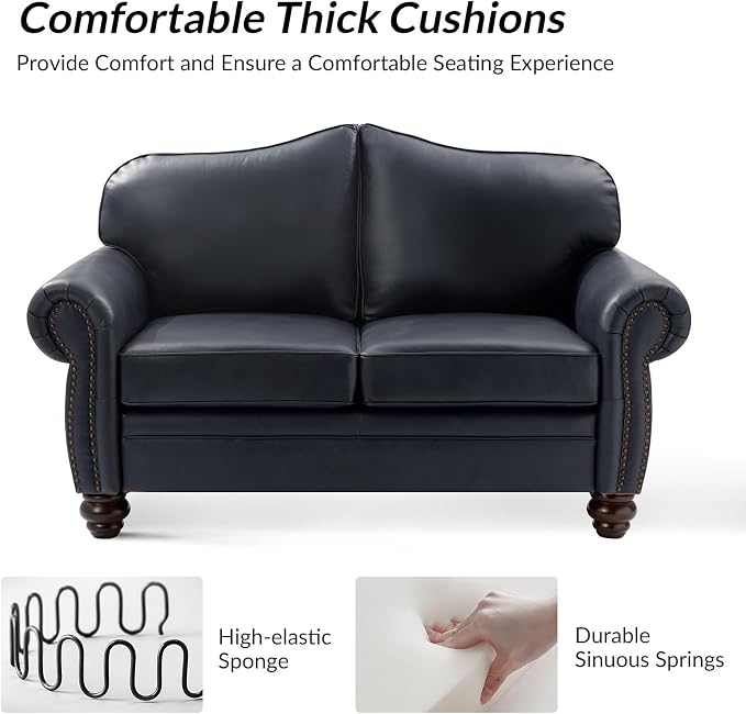 60" Wide Genuine Leather Chesterfield Loveseat, 2 Seat Leather Sofa - Image 4