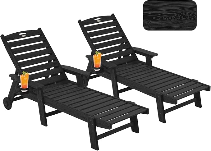 Patio Chaise Lounge Chair Set of 2, Oversize Lounge Chairs by Serique