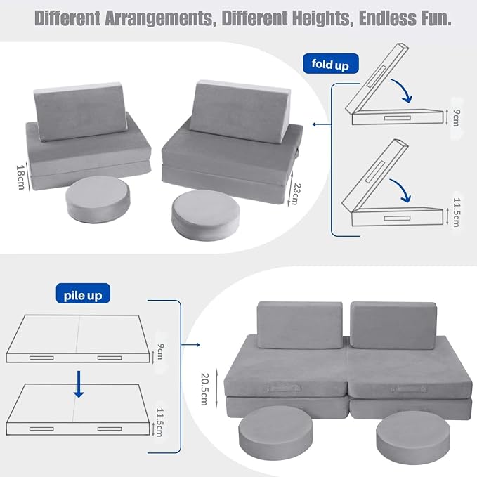 MeMoreCool Play Couch for Kids, 8-Piece Modular Foam Couch Set, Kids Play Couch - Image 7