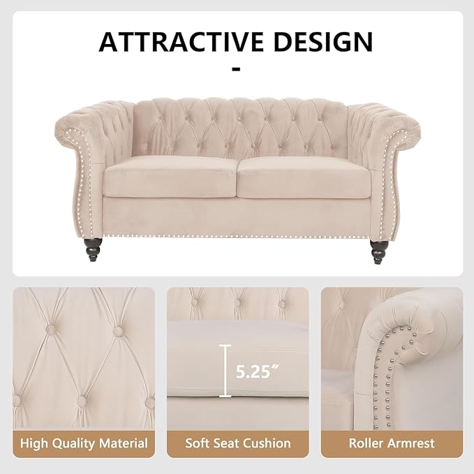 Mid-Century 2 Seater Sofa, Velvet Loveseat - Image 5