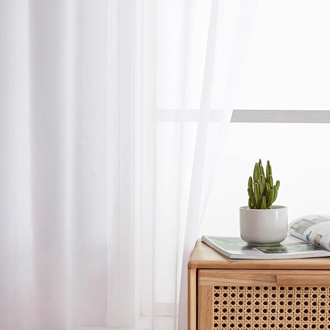 White Sheer Curtains 84 Inches Long 2 Panels Set - Image 6