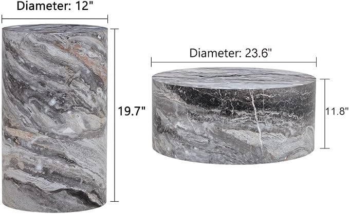 Round Coffee Table Set for 2, Modern Living Room Table Set, Faux Marble Wood - Image 2