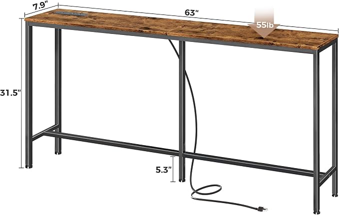 SUPERJARE Console Table with Outlet, 63 Inch Sofa Table with Charging Station - Image 3