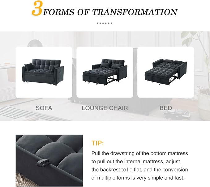 Futon Sofa Bed, Modern 3 in 1 Convertible Sleeper Sofa, Pull Out Couch Bed - Image 6