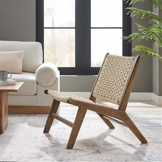 Modway Saoirse Woven Rope Wood Accent Lounge Chair in Walnut Natural - Image 2