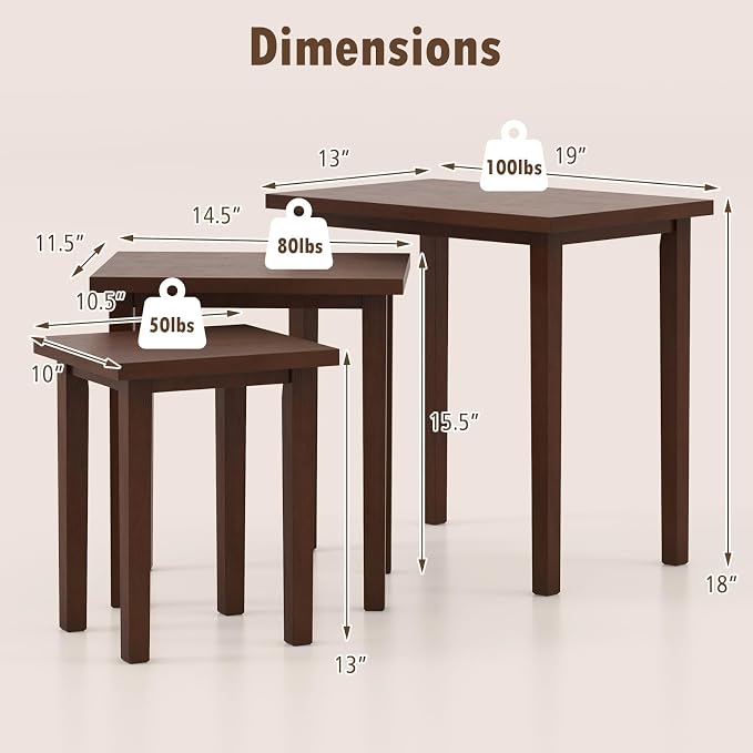 Giantex Nesting Tables Set of 3, Farmhouse Stacking Side Table - Image 3