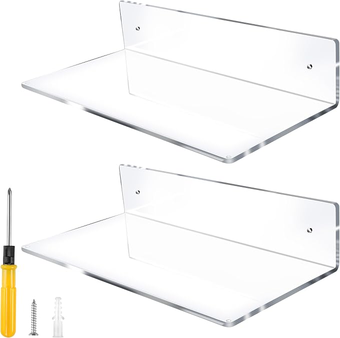 Jansburg 12 Inch L-Shaped Acrylic Floating Shelf Wall Mounted Shelves Invisible by Jansburg
