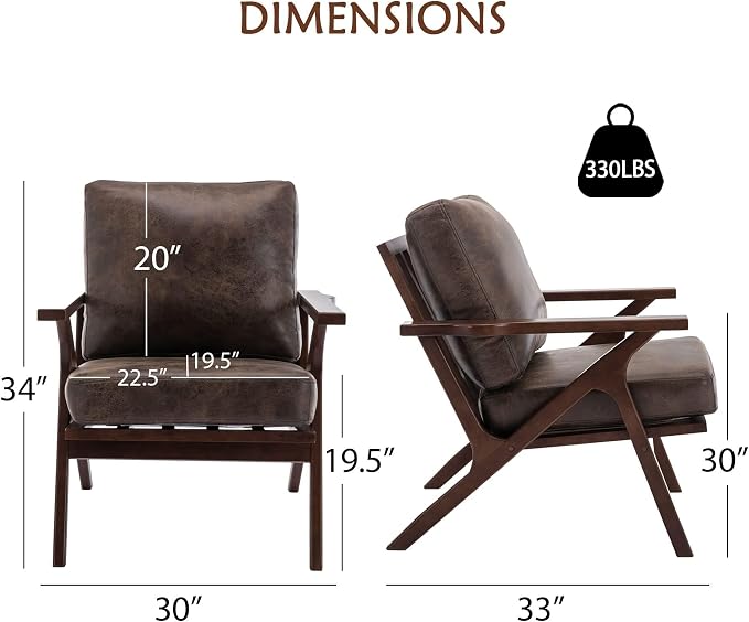 Bonzy Home Modern Accent Chair, PU Leather Accent Chairs Set of 2, Comfy - Image 3