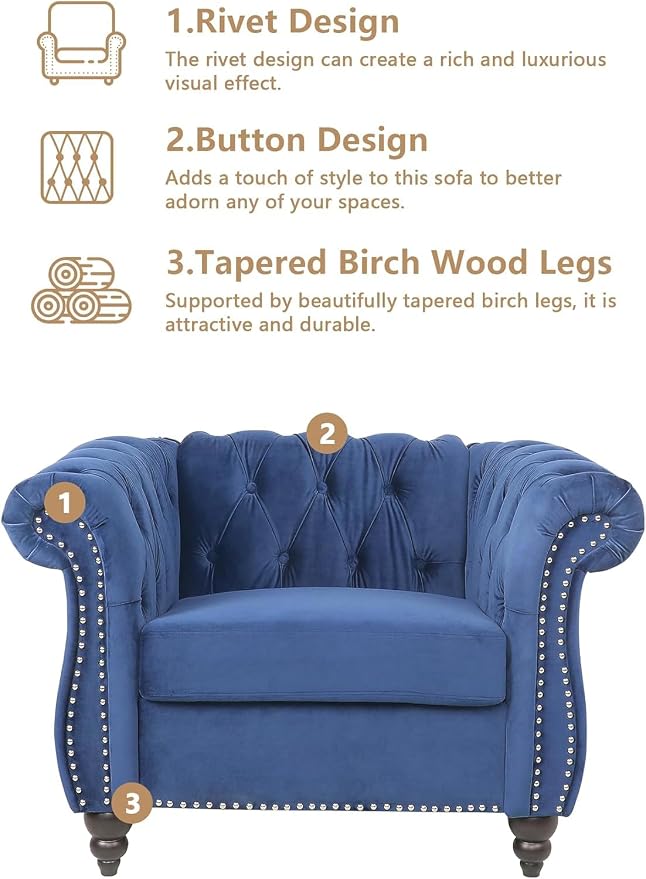 QHITTY 2 Piece Living Room Sofa Set, Sectional Chesterfield Sofa Chair - Image 3