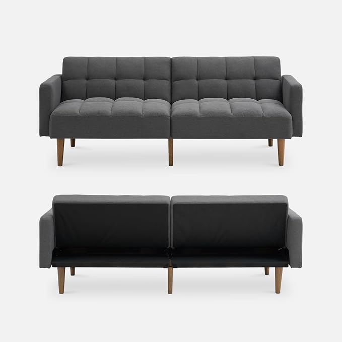 mopio Aaron 76.8" Couch, Small Futon Sofa Bed, Mid Century Modern Futon Couch - Image 9