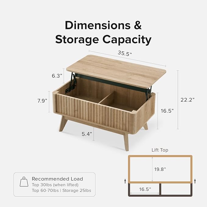 mopio Brooklyn Coffee Table, Lift Top Coffee Tables - Image 2