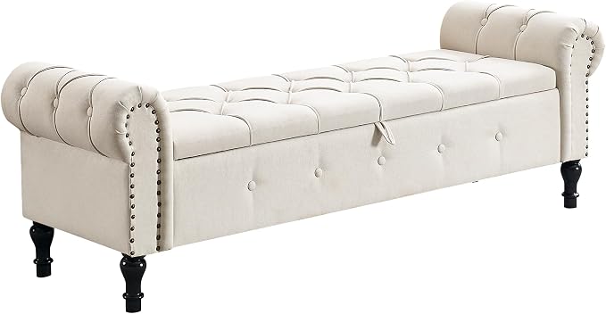 67" Storage Bench for Bedroom, Linen End of Bed - Image 9