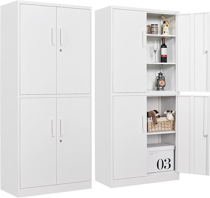 Metal Storage Cabinet with 3 Adjustable Shelves, Tall Steel Pantry Cabinets 4 by SISESOL