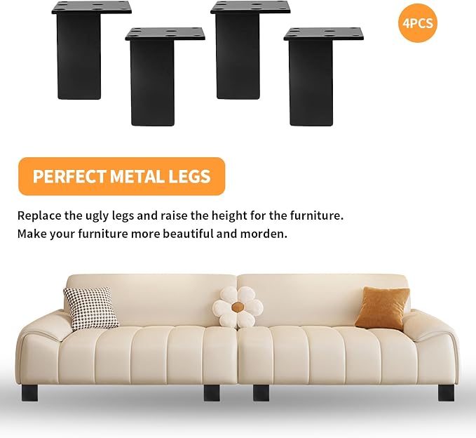 4Pcs 4Inch Metal Furniture Legs, Square Metal Cabinet Support Foot - Image 5