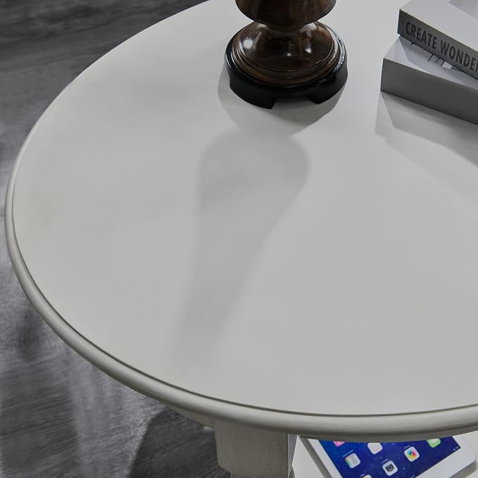 Oval End Table with Drawer, Solid Wood Sofa Side Storage Shelf, Traditional - Image 6