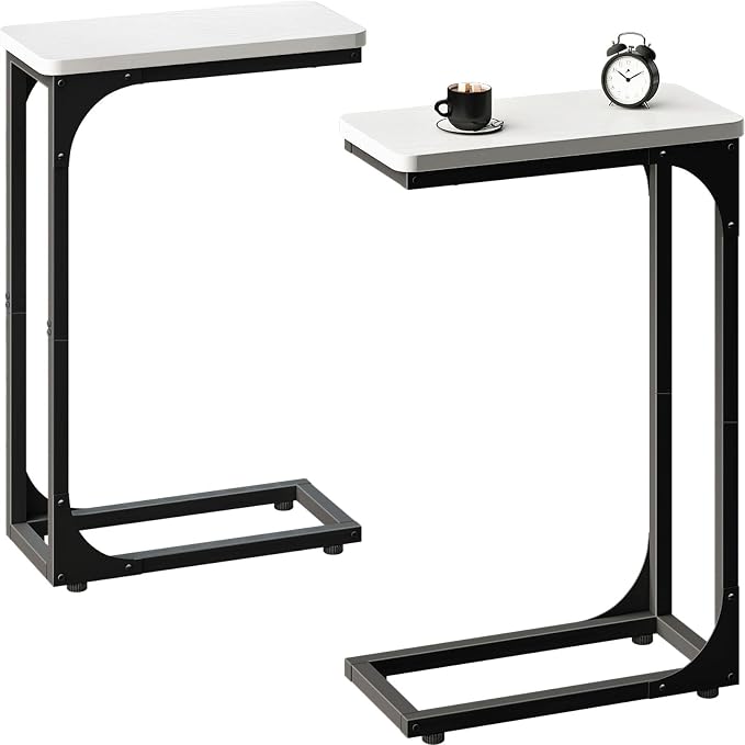 QEEIG Narrow C Shaped Side Table Set of 2 Living Room Sets Slim Couch Tray by QEEIG