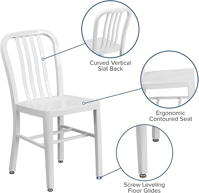 Flash Furniture Gael Commercial Grade 2 Pack White Metal Indoor-Outdoor Chair - Image 6
