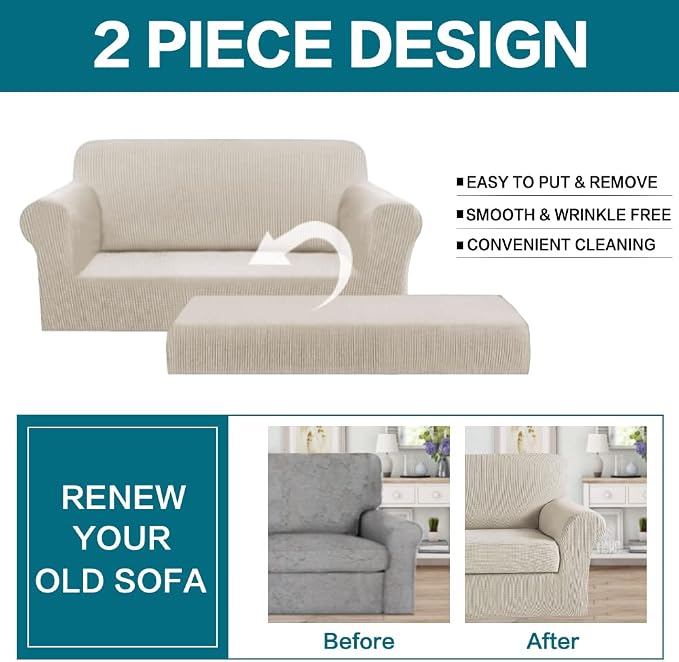 Turquoize Stretch Sofa Slipcover 2 Pieces Sofa Cover Couch Cover - Image 4