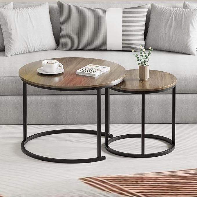 Garden 4 you Nesting Coffee Table, 23.6" Round Coffee Table Set of 2, Wooden - Image 4