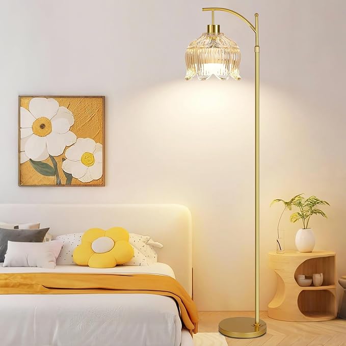 QIYIZM Flower Floor Lamp for Living Room, Glass Mid Century Modern Brass Tall - Image 6