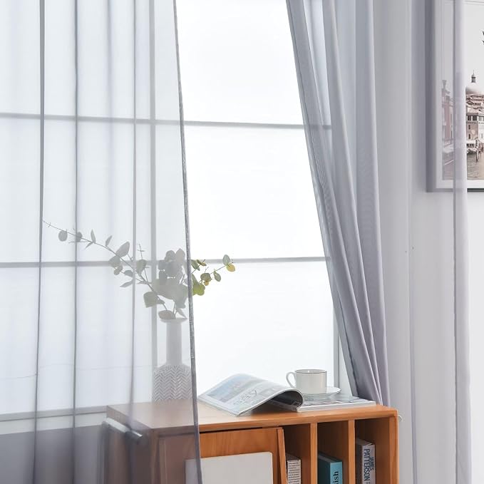 SpaceDresser Grey Sheer Curtains 4 Panels Rod Pocket Semi-Sheer Curtain 84 - Image 4