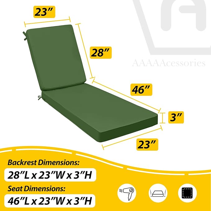 AAAAAcessories Outdoor Chaise Lounge Cushions, Fade-Resistant, Waterproof Patio - Image 5