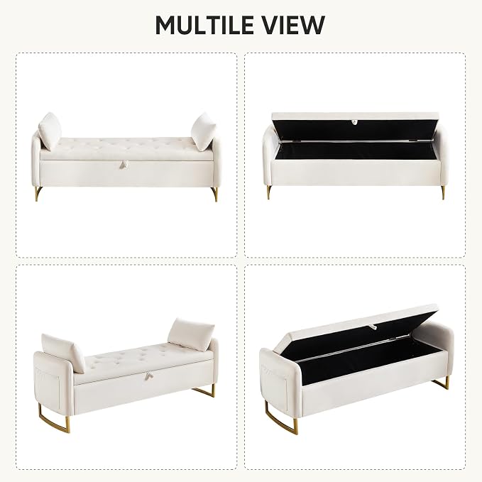 65" End of Bed Storage Bench, Velvet Storage Bench - Image 8