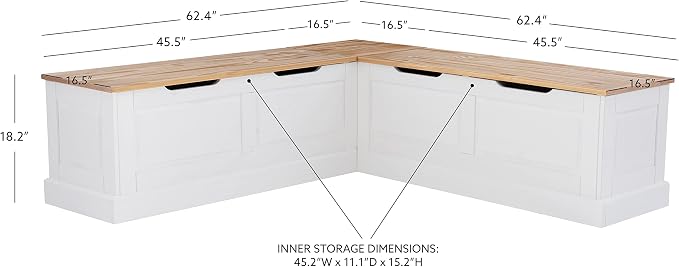 Linon Harris Natural and White Two Tone Backless Corner Breakfast Nook - Image 2