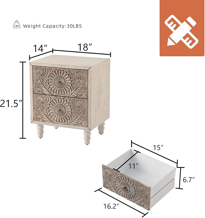 HOMPUS Fully Assembled Nightstand Set 2, 2-Drawer Farmhouse Nightstand Set of 2 - Image 3