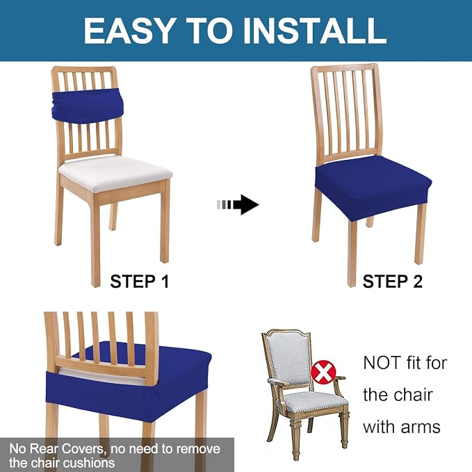 Smiry Waterproof Seat Covers for Dining Room Chairs Set of 6, Stretch Jacquard - Image 5
