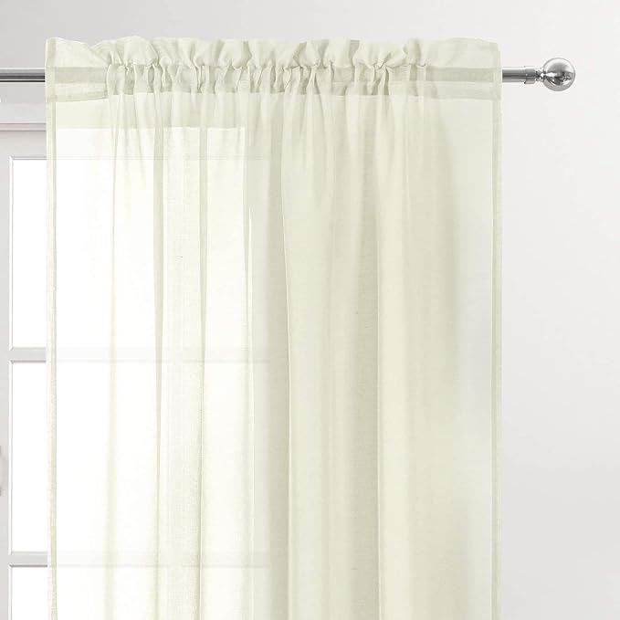 DWCN Ivory Sheer Curtains Semi Transparent Voile Rod Pocket Curtains - Image 3