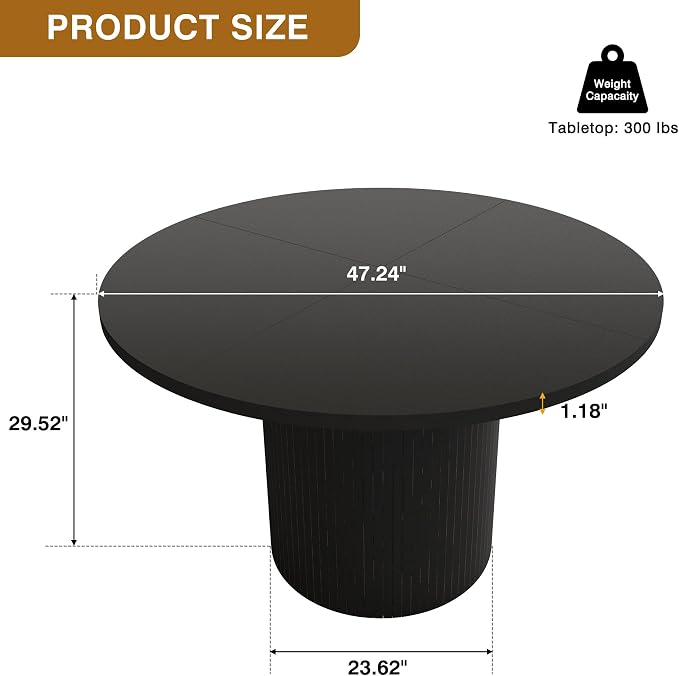 weselon Round Dining Table for 4, Modern Farmhouse Kitchen Table, 47 Inch Small - Image 2
