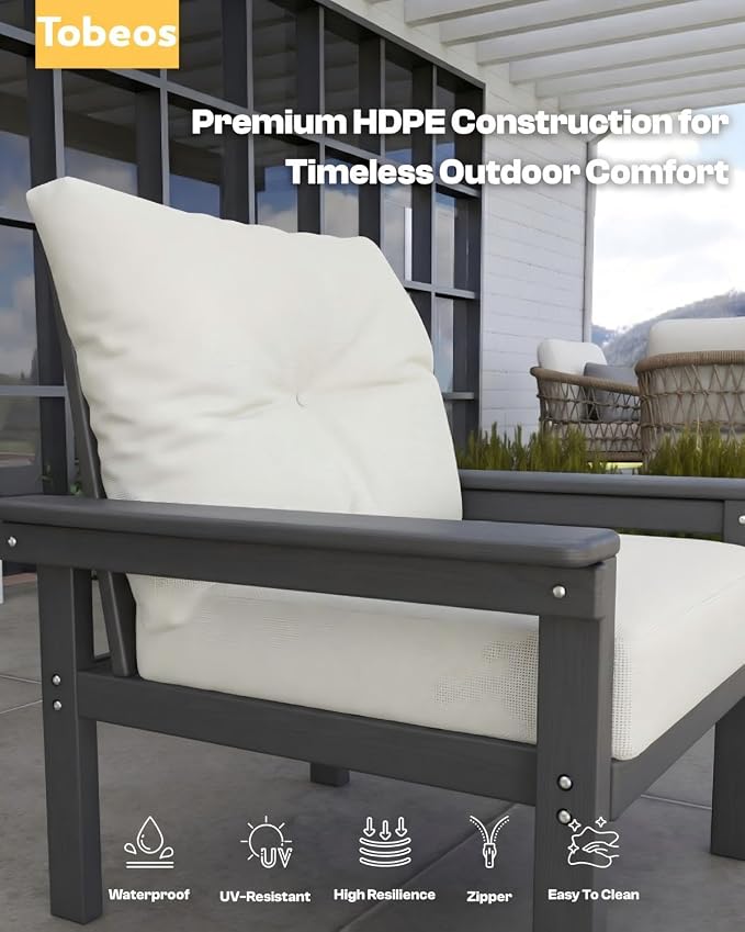 HDPE 4 Piece Patio Furniture Set, All-Weather Outdoor Couch - Image 6