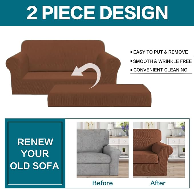 Turquoize Stretch Sofa Slipcover 2 Pieces Sofa Cover Couch Cover - Image 4