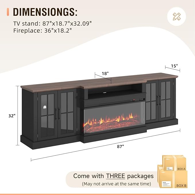 87" Farmhouse TV Stand with 36" Fireplace - Image 6