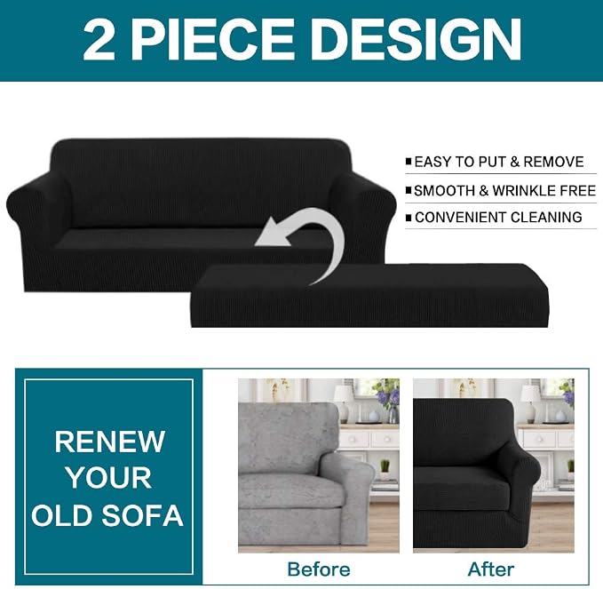 Turquoize Stretch Sofa Slipcover 2 Pieces Sofa Cover Couch Cover - Image 4