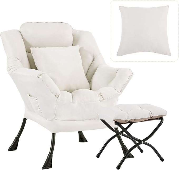 Lazy Chair with Ottoman, Large Accent Chair with Ottoman and a Throw Pillow by HomeEastllyHome