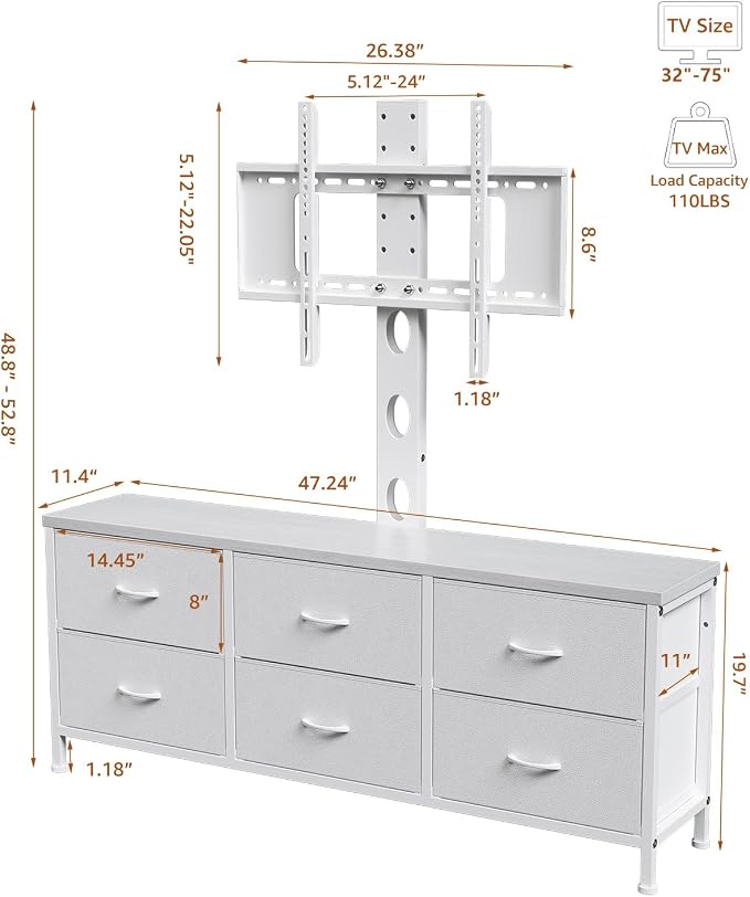 TV Stand with Mount, Fabric Dresser with 6 Drawers - Image 2
