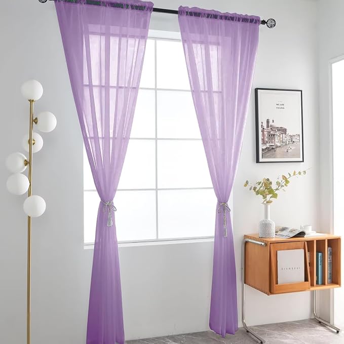 SpaceDresser Lavender Sheer Curtains 4 Panels Rod Pocket Semi-Sheer Curtain 96 - Image 3