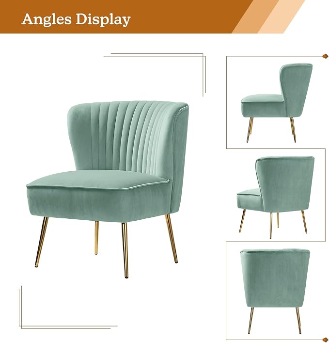 HULALA HOME Velvet Accent Chair, Modern Upholstered Cute Side Chair - Image 3