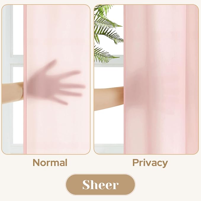 HOMEIDEAS Non-See-Through Blush Pink Privacy Sheer Kitchen Curtains, 30 X 24 - Image 5