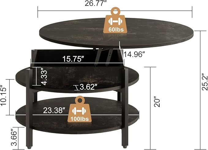 FABATO Round Lift Top Coffee Table - Image 3