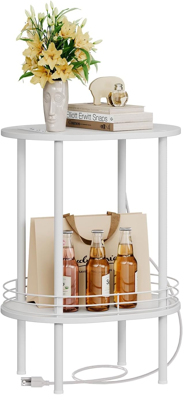 DGSANDGO White Side Table with Charging Station, Side Tables Living Room - Image 6