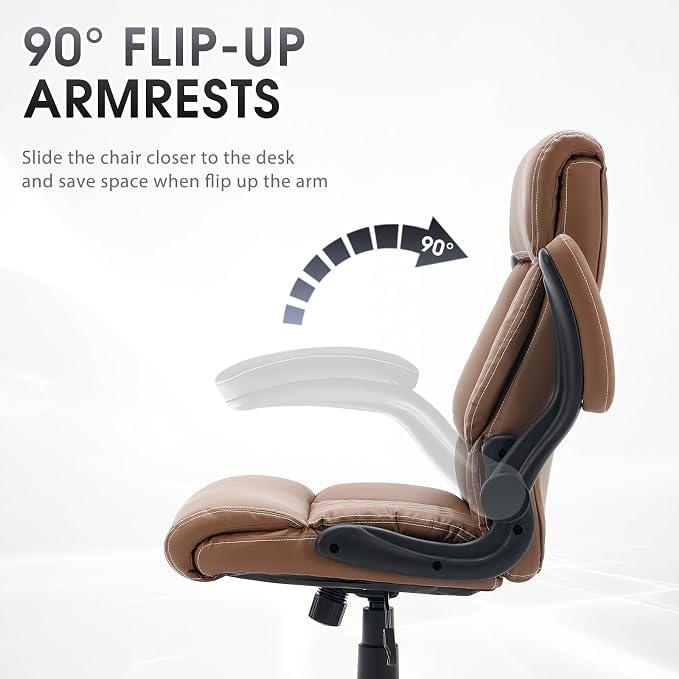 High Back Office Chair with Flip-up Armrests, Leather Comfy Desk Chair with - Image 6