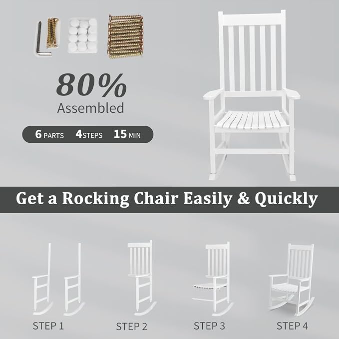 Outvita Outdoor Rocking Chair, Solid Wood High Back Rocker, All Weather Lounge - Image 8