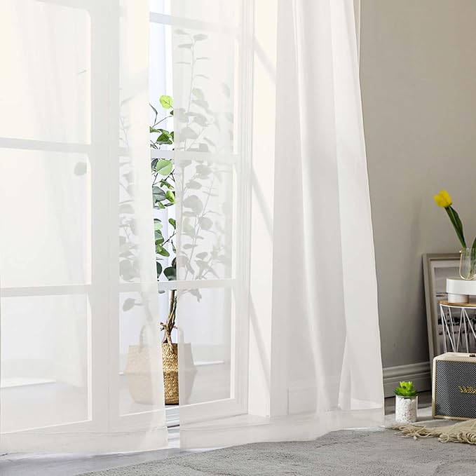 Ivory Sheer Curtain for Bedroom Living Room 78 Inches Long 2 Panels Set - Image 9