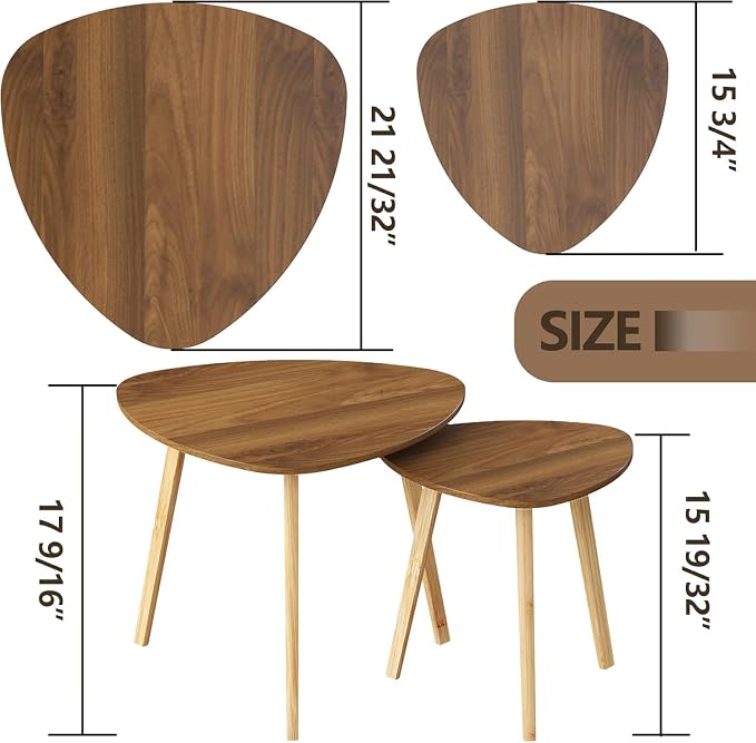 BAMEOS Bamboo Nesting Triangle End Table - Image 2